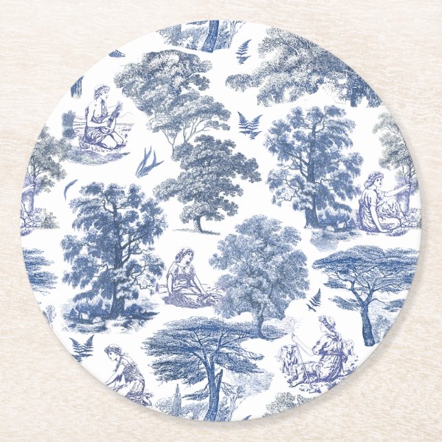 Dessous-de-verre Rond En Papier Classé élégant Rustic Blue Country Toile (Devant)
