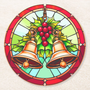 Dessous-de-verre Rond En Papier Cloches de Noël en verre tendu avec Holly
