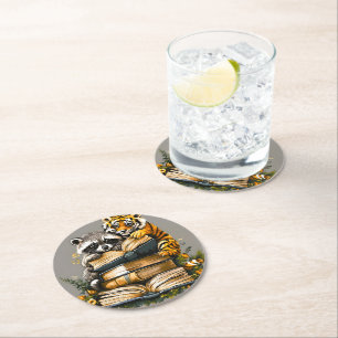 Dessous-de-verre Rond En Papier Club vintage de livres de bois