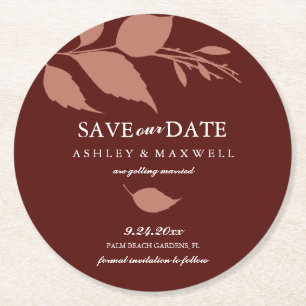 Dessous-de-verre Rond En Papier Coaster Mariage Enregistrer La Date Marron
