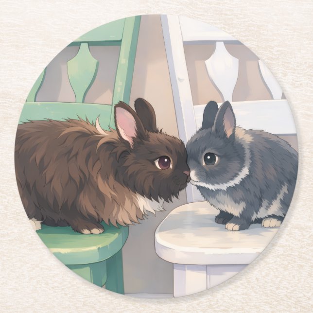 Dessous-de-verre Rond En Papier Coasters (Set of 6) Two Rabbits (Devant)