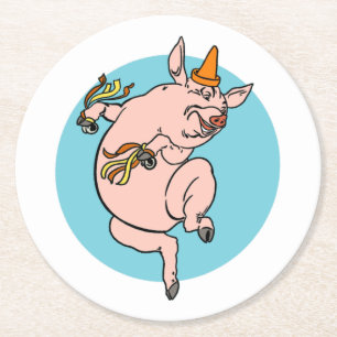 Dessous-de-verre Rond En Papier Cochon de danse