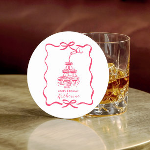 Dessous-de-verre Rond En Papier Cocktail de Champagne Rose Fête d'Anniversaire Des