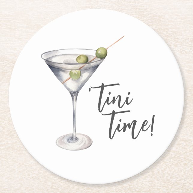 Dessous-de-verre Rond En Papier Cocktail Drôle 'Tini Time Martini (Devant)