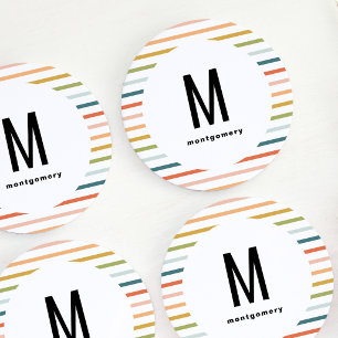 Dessous-de-verre Rond En Papier Cocktail Monogrammé aux Rayures Colorées