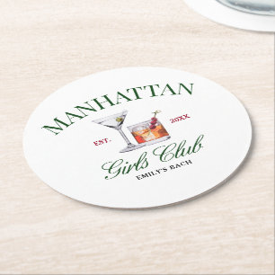 Dessous-de-verre Rond En Papier Cocktails Chic Le Club de la Fille Verte et Rouge