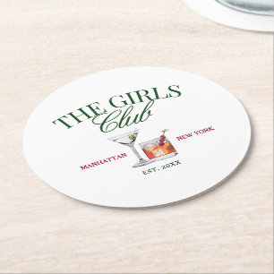 Dessous-de-verre Rond En Papier Cocktails Chic Le Club de la Fille Verte et Rouge