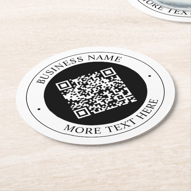 Dessous-de-verre Rond En Papier Code QR avec nom d'entreprise Texte circulaire mod (Incliné)