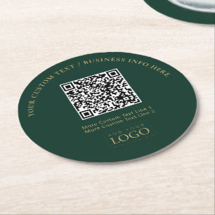 Dessous-de-verre Rond En Papier Code QR de logo d'entreprise vert et or promotionn