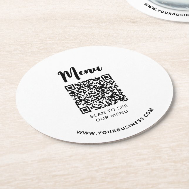 Dessous-de-verre Rond En Papier Code QR de menu de restaurants modernes (Incliné)