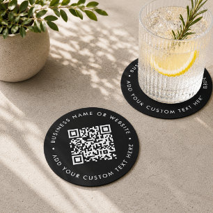 Dessous-de-verre Rond En Papier Code QR   Scan Me Black Modern Design Business