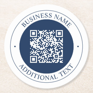 Dessous-de-verre Rond En Papier Code QR & Texte personnalisables Bleu marine fon