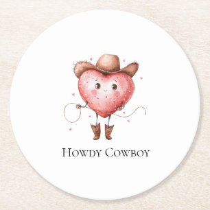 Dessous-de-verre Rond En Papier Cœur de Cowgirl occidentale avec anniversaire de c