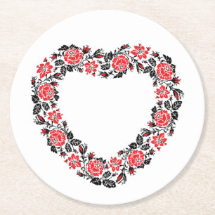 Dessous-de-verre Rond En Papier Coeur d'origine des fleurs de roses rouges de poin