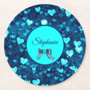 Dessous-de-verre Rond En Papier Coeurs bleus vifs