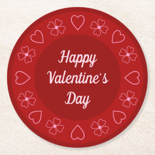 Dessous-de-verre Rond En Papier Coeurs et fleurs Heureuses Saintes-Valentin mignon