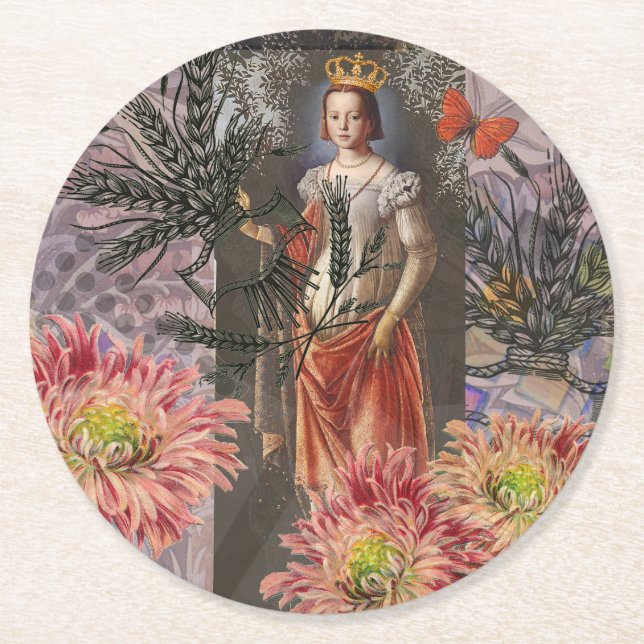 Dessous-de-verre Rond En Papier Collage de la déesse céleste Vierge : Céleste vint (Devant)