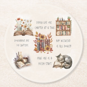 Dessous-de-verre Rond En Papier Collage pour amoureux des livres cosy
