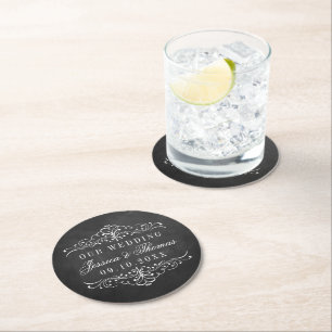 Dessous-de-verre Rond En Papier Collection de Mariages Ornate Chalkboard