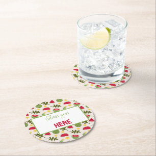 Dessous-de-verre Rond En Papier Collection de Motifs de paniers de fruits - pastèq