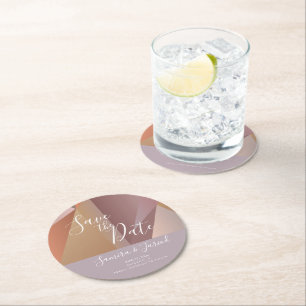 Dessous-de-verre Rond En Papier Colorbloc coloré Earthy Pink Enregistrer la date