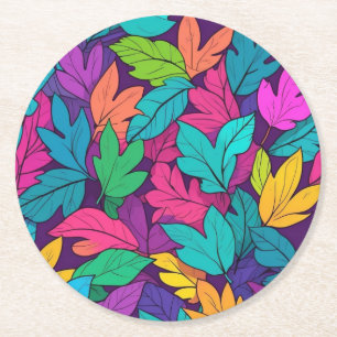 Dessous-de-verre Rond En Papier Coloré Feuille Vibrant Design Automne