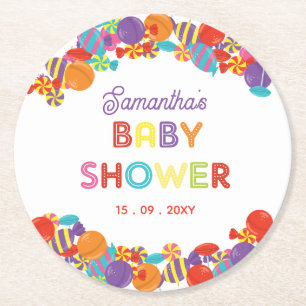 Dessous-de-verre Rond En Papier Coloré Sweet Fun Baby shower de bonbons