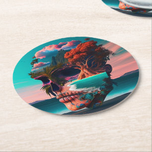 Dessous-de-verre Rond En Papier Colored skull