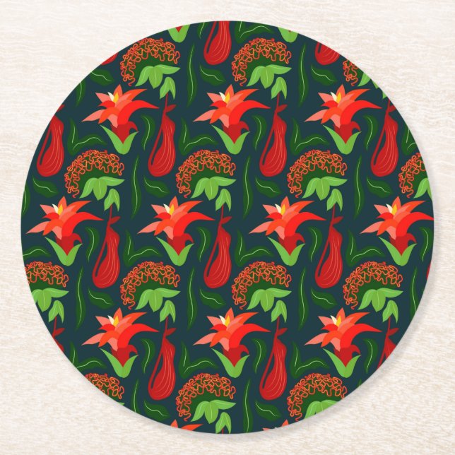 Dessous-de-verre Rond En Papier Colourful Exotic Flowers Leaves Pattern-23187 (Devant)