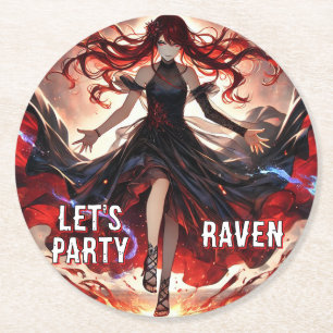 Dessous-de-verre Rond En Papier Conception de fête de fille gothique anime corbeau