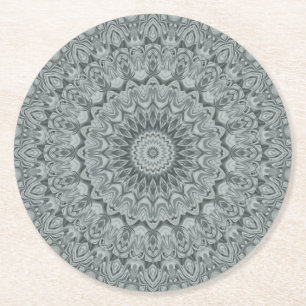 Dessous-de-verre Rond En Papier Conception de motif mandala gris et argent