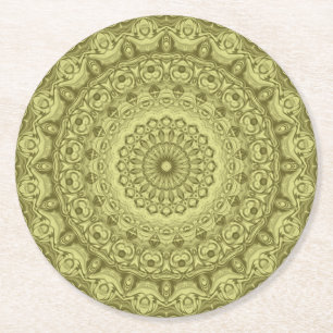 Dessous-de-verre Rond En Papier Conception de motif mandala vert olive