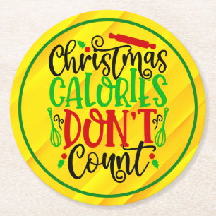 Dessous-de-verre Rond En Papier Conception drôle de Noël : les calories ne compten