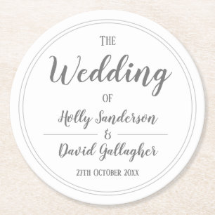 Dessous-de-verre Rond En Papier Conception simple gris argenté et blanc