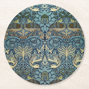 Dessous-de-verre Rond En Papier Conception tissée de paon et de dragon de William