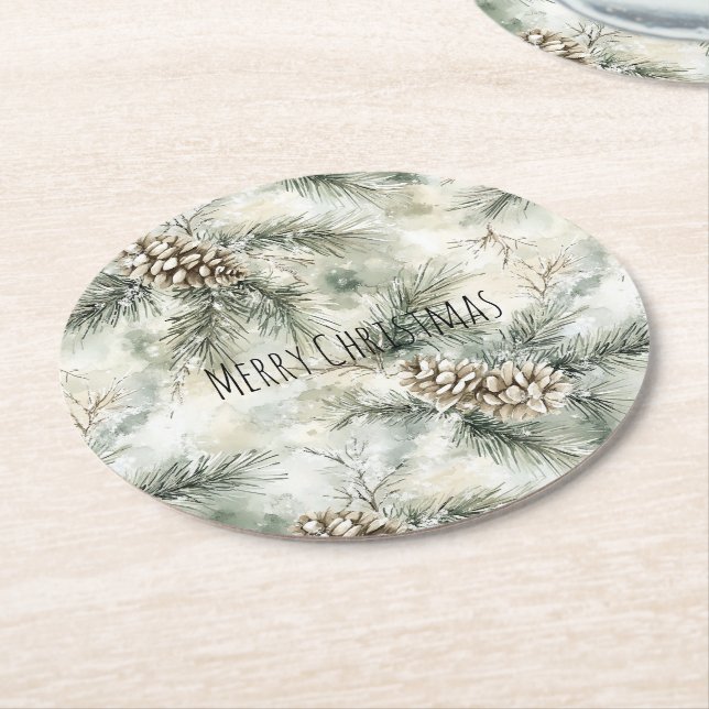 Dessous-de-verre Rond En Papier Cônes de pin verts Noël (Incliné)