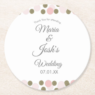 Dessous-de-verre Rond En Papier Confettis Pastilles Or Rose Bordure Mariage
