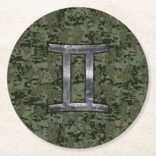 Dessous-de-verre Rond En Papier Connexion Zodiac Gemini sur Camion numérique verte