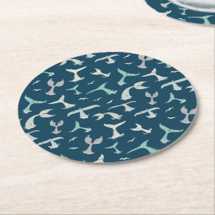 Dessous-de-verre Rond En Papier Cool Blue Whale Tails Ocean Imprimer