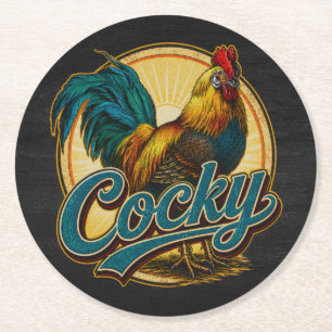 Dessous-de-verre Rond En Papier Coq Arrogant Maison de Ferme Vintage