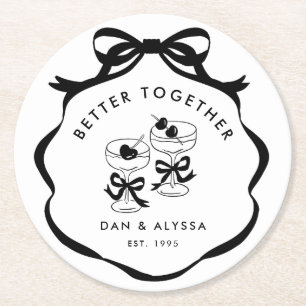Dessous-de-verre Rond En Papier Coquette noire et blanche Bow Better Together