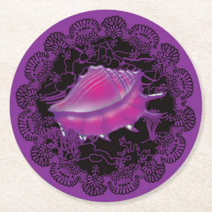 Dessous-de-verre Rond En Papier Coquille marine rose