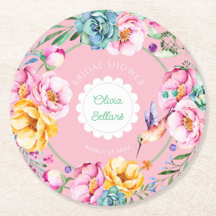 Dessous-de-verre Rond En Papier Cottagecore Colibri Baby Shower