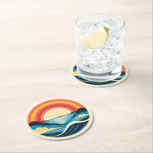 Dessous-de-verre Rond En Papier Coucher de soleil Art déco zen sur l'eau