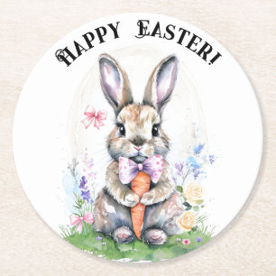 Dessous-de-verre Rond En Papier Couleur d'eau Vintage lapin de Pâques