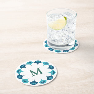 Dessous-de-verre Rond En Papier Couleurs florale de saint Jacques Monogramme
