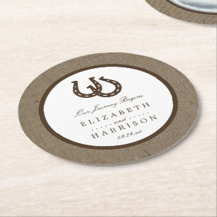 Dessous-de-verre Rond En Papier Country Rustic Horseshoe Sur Burlap Mariage