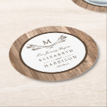Dessous-de-verre Rond En Papier Country Rustic Monogram Branche & Mariage bois<br><div class="desc">Ces dessous de verre sont parfaits pour tout couple qui planifie un mariage campagnard rustique. Le design comprend un design de branche monogramme sur un arrière - plan rustique à effet de bois. Le design simple peut être personnalisé pour votre événement spécial et sera le décor de table parfait pour...</div>