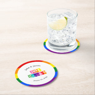 Dessous-de-verre Rond En Papier Couple gay marié Mariage LGBTQ