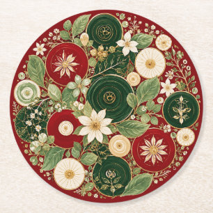 Dessous-de-verre Rond En Papier Couronne botanique cramoisie